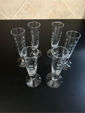 Set of 6 Vintage Etched Dot Clear Liqueur Glasses